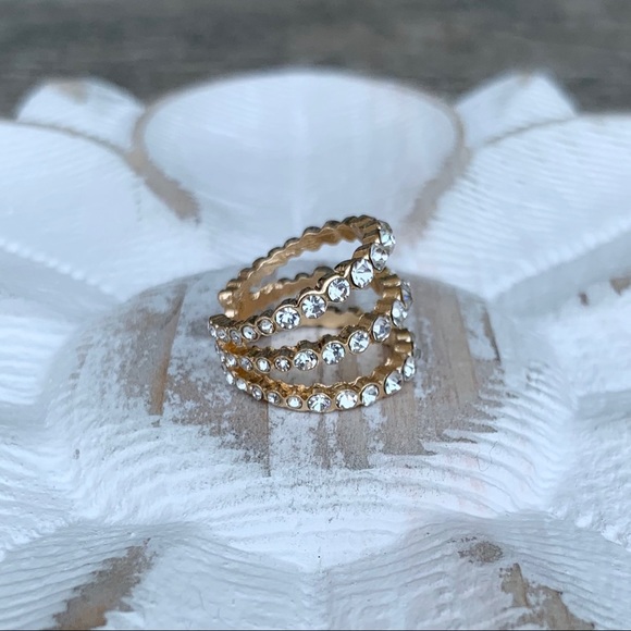 "Elizabeth" NEW Ear Cuff Wrap Clip Stack (Single) Gold Crystal Bling - Picture 2 of 5